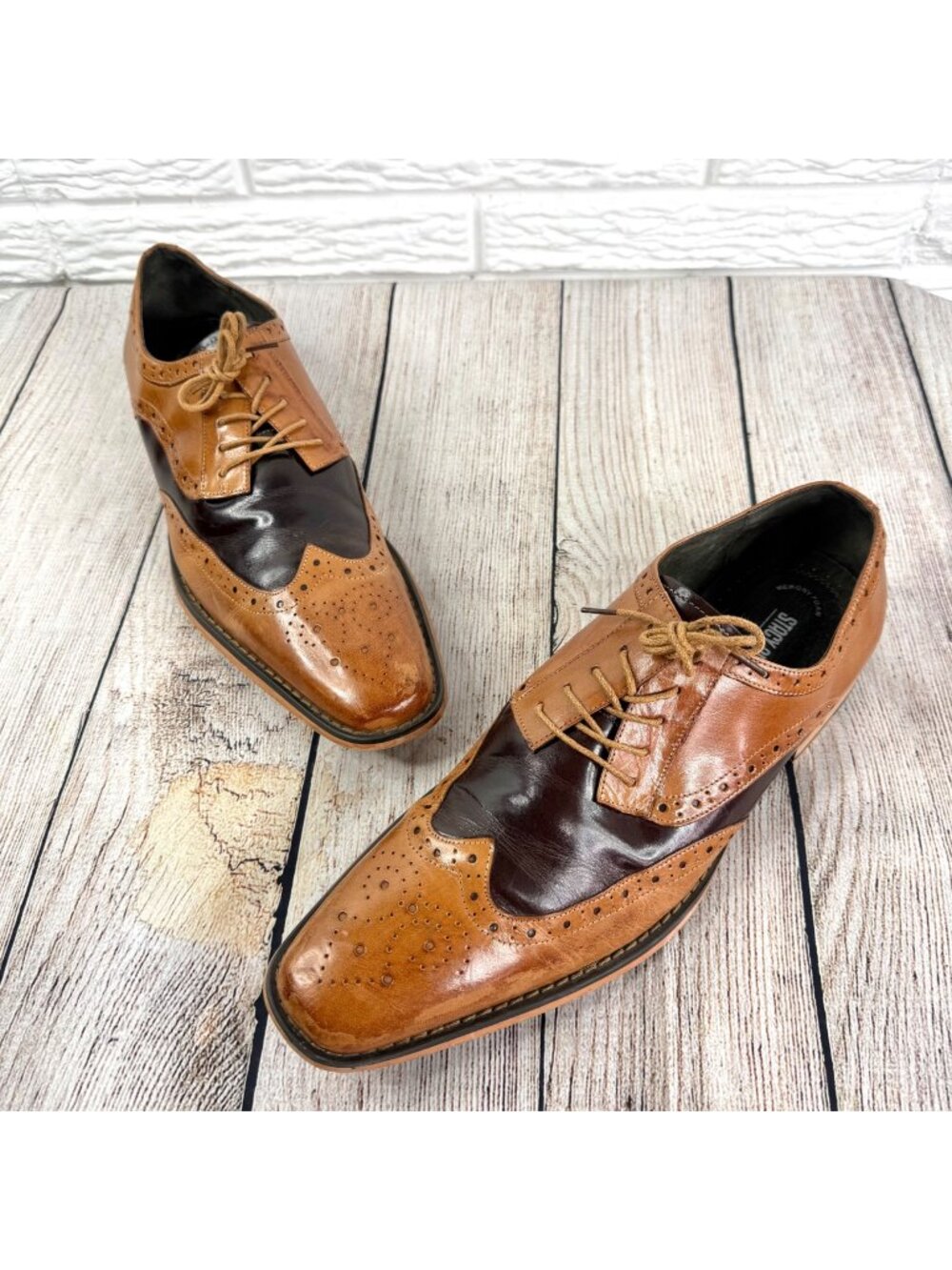 Stacy Adams Tinsley Wingtip Oxford Shoes Two Tone Tan Dark Brown Leather Sz 13M